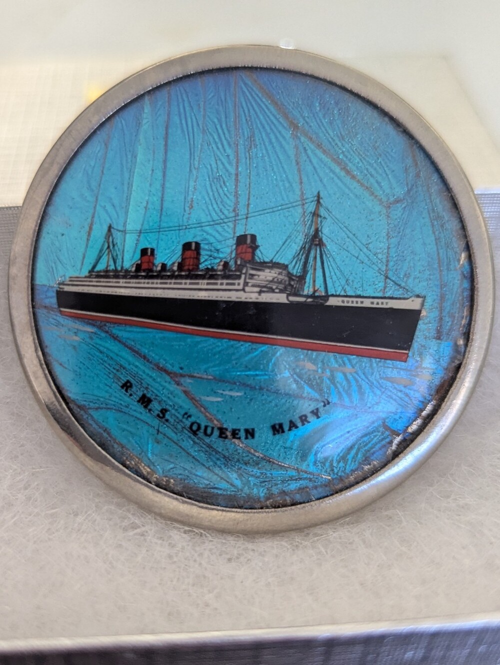 R.M.S. Queen Mary Blue Butterfly Wing Vintage Compact